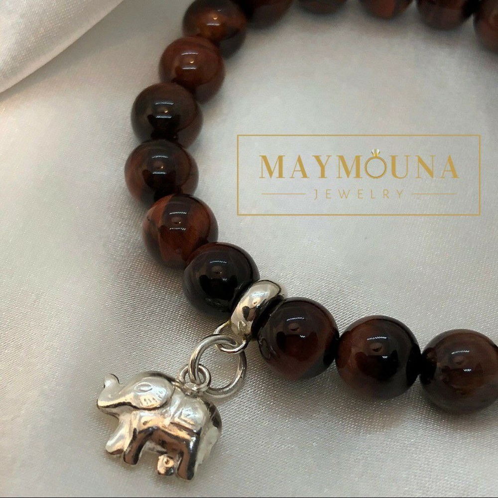 Natural Gemstones Elastic Bracelet 925Silver Charm - Picture 2 of 4
